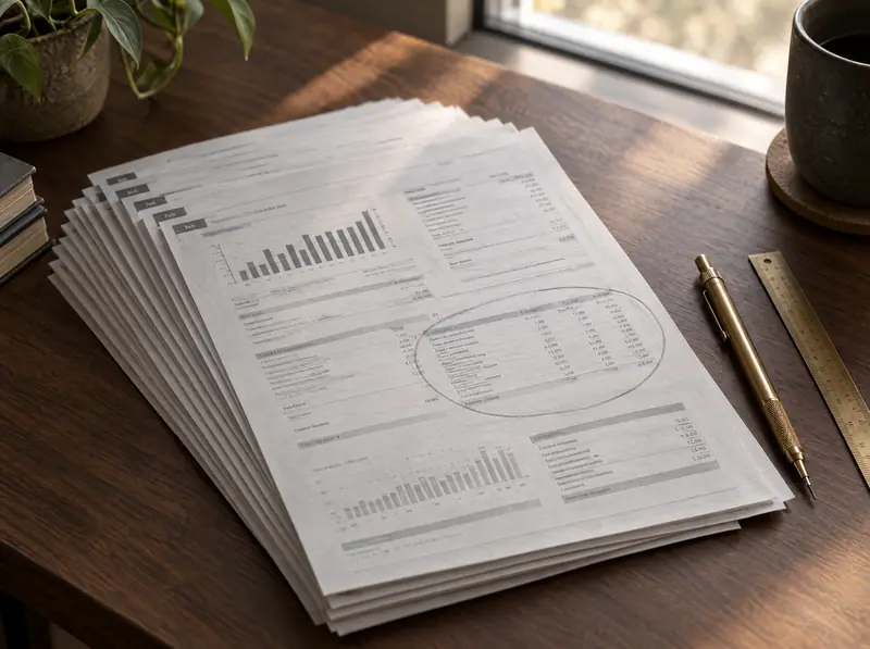 A twelve-month stack of commercial electricity bills on a desk