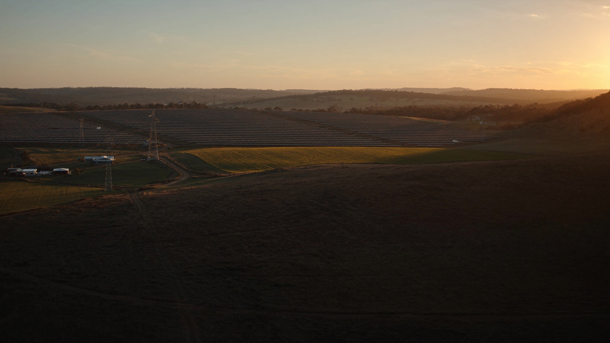 Australian solar farm at golden hour